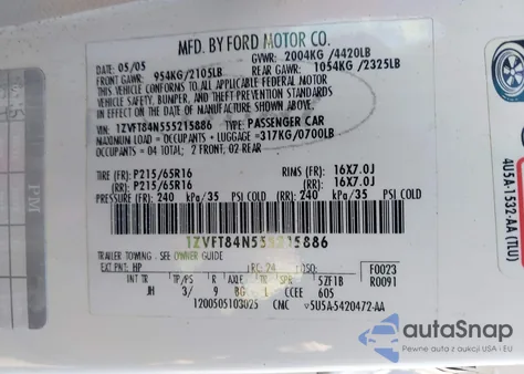 2005 Ford Mustang from USA, damaged, VIN 1ZVFT84N555215886